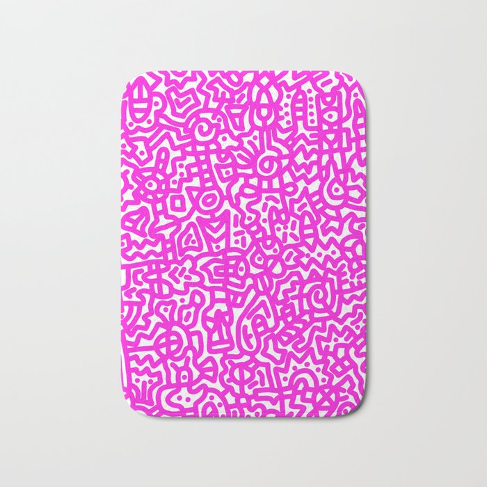 Magenta on White Doodles Bath Mat