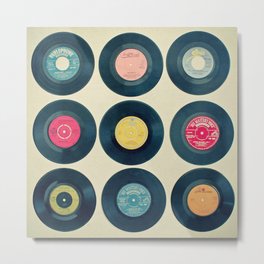 Vinyl Collection Metal Print | Curated, Color, Vinyl, Digital, Cassiabeck, Teal, Records, Photo, Stilllife, Pink 