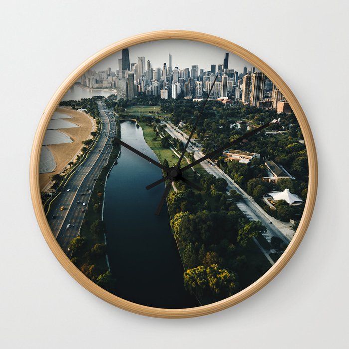 chicago aerial view of the skyline Wall Clock