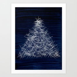 Christmas Tree | Sparkly Abstract on Indigo Dark Blue Art Print