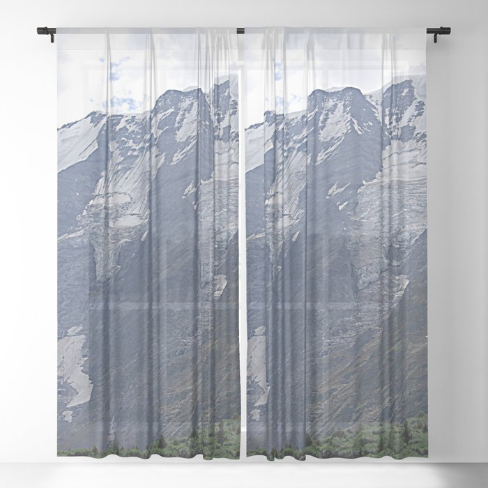 Meadow and Mountain Alpine Landscape Sheer Curtain