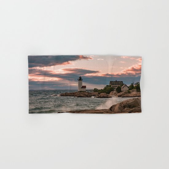 Annisquam Lighthouse sunset Hand & Bath Towel
