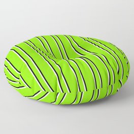 [ Thumbnail: Chartreuse, Beige, and Black Colored Lined Pattern Floor Pillow ]
