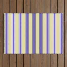 [ Thumbnail: Pale Goldenrod and Slate Blue Colored Striped/Lined Pattern Outdoor Rug ]