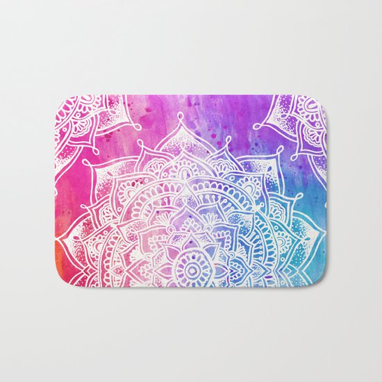 White Mandala on Watercolour Bath Mat