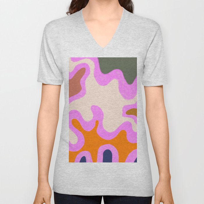 70s Colorful Retro Liquid Swirls Composition V Neck T Shirt