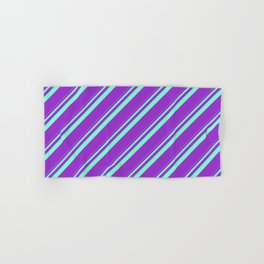 [ Thumbnail: Aquamarine & Dark Orchid Colored Striped/Lined Pattern Hand & Bath Towel ]