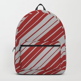 [ Thumbnail: Grey & Brown Colored Stripes Pattern Backpack ]