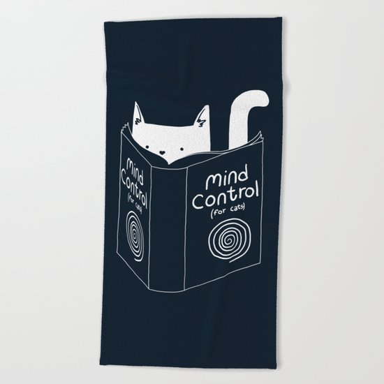 Mind Control For Cats (dark blue) Beach Towel