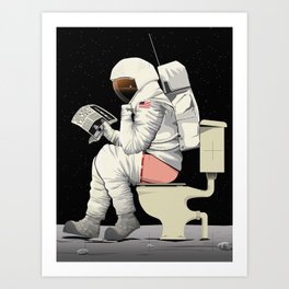 Spaceman On the Toilet Bathroom Restroom Apollo Art Print