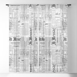 Black And White Collage Of Grunge Newspaper Fragments Sheer Curtain