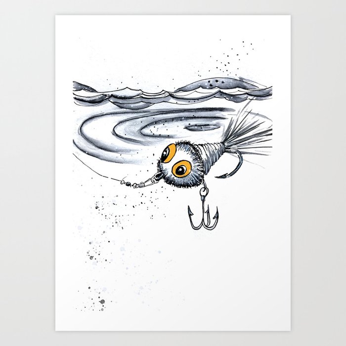 Fishing Lure Underwater with dangling hook and ripple Art Print