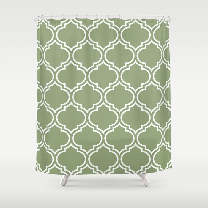 Dark Sage Green Moroccan Lattice Pattern Shower Curtain By Dark Sage Green Moroccan Lattice Pattern Shower Curtain