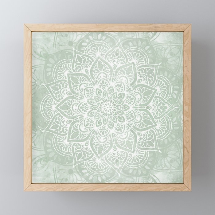 Mandala, Yoga Love, Sage Green, Boho Print Framed Mini Art Print