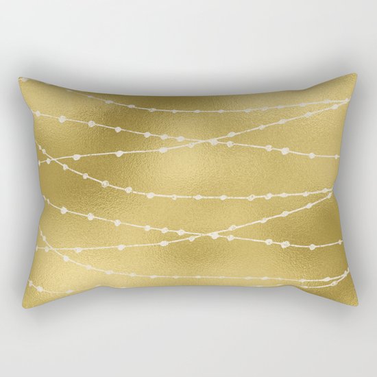 Merry christmas- white winter lights on gold pattern Rectangular Pillow