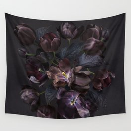 Black tulips on dark background Wall Tapestry