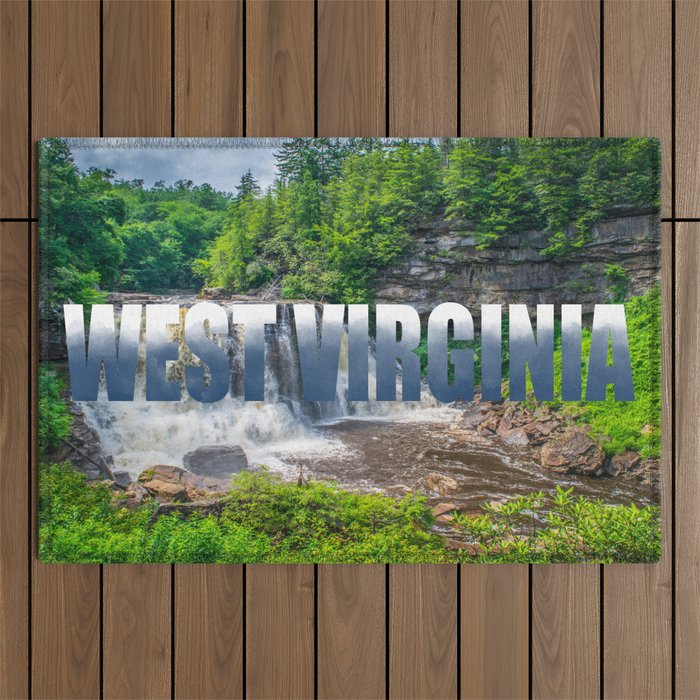 West Virginia Blackwater Falls Text Print Outdoor Rug