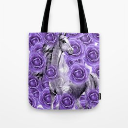 HORSES AND PURPLE ROSES AND HORSES Tote Bag