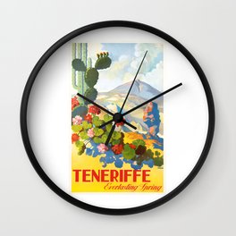 1945 Tenerife Everlasting Spring Spain Travel Poster Wall Clock