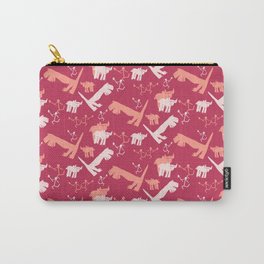 Bisons, hunters and dinosaurs - Red Orange white Carry-All Pouch
