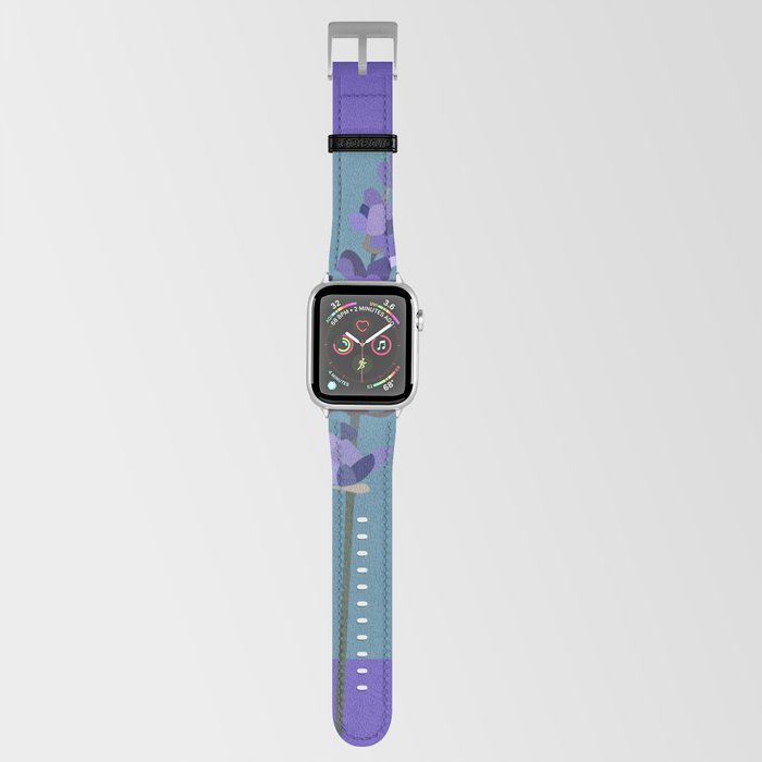 Lavender Design Pattern on Blue Apple Watch Band