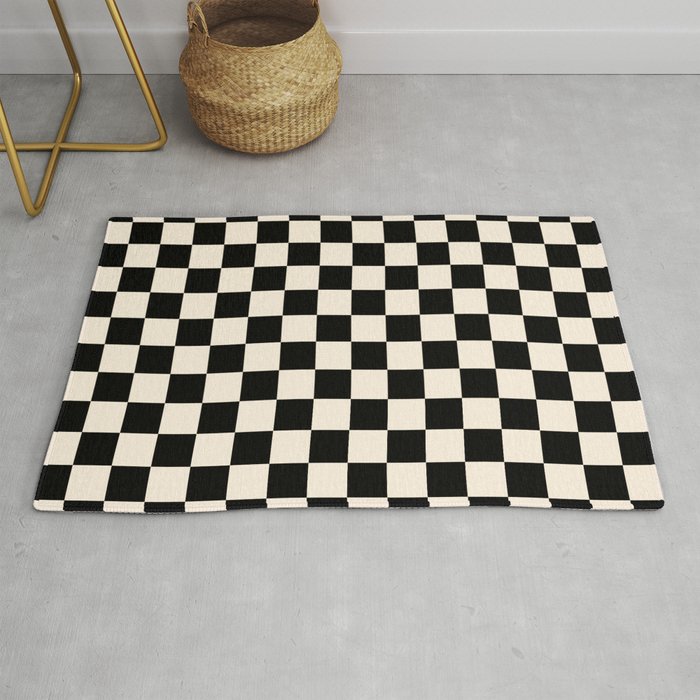 Checkerboard Mini Check Pattern in Black and Almond Cream Rug