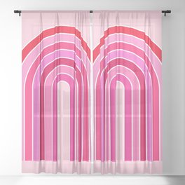 Retro Rainbow Print Preppy Pink And Red Arch Sheer Curtain