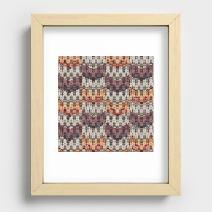 retro fox pattern knitted Recessed Framed Print