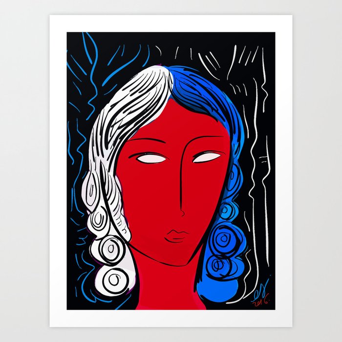 Pop and Expressionist portrait of a french girl Art Print
