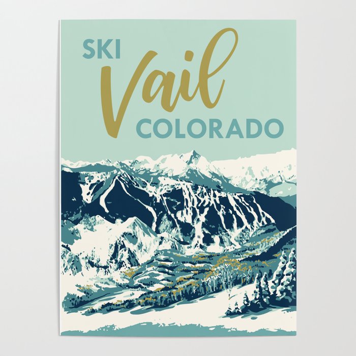 Vail Ski Light Blue Poster