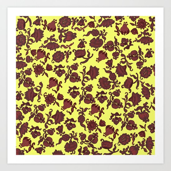 red flowers and foliage 5 Art Print