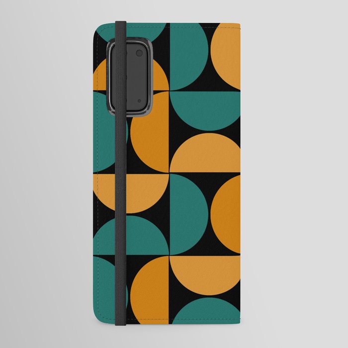 Mid century geometric pattern on black background 3 Android Wallet Case