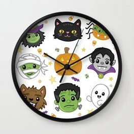 Spooky Doodles Wall Clock | Graphicdesign, Kawaiicat, Digital, Pattern, Kawaii, Cutedoodles, Halloweencuteness, Kawaiihalloween, Cute, Kawaiispider 