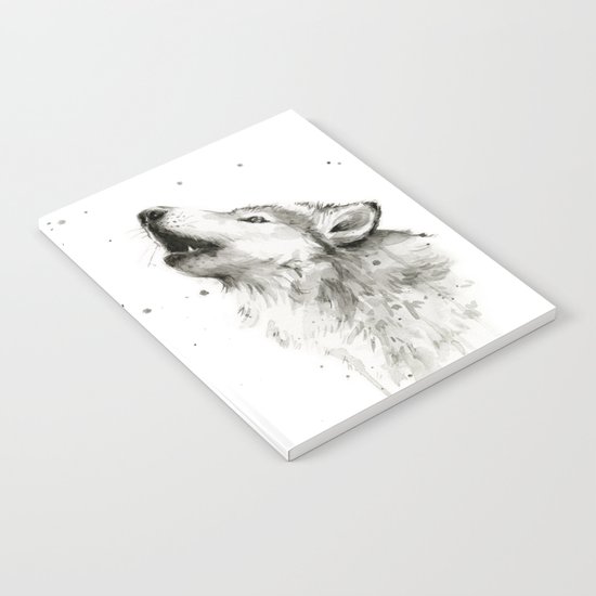 Wolf Howling Watercolor Animals Wildlife Painting Animal Portrait Notebook