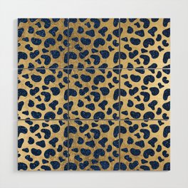 Hipster Girly Gold Navy Blue Glitter Cheetah Animal Print Wood Wall Art