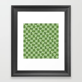 Warped Checkerboard Grid Illustration Colorful Irish Green Framed Art Print