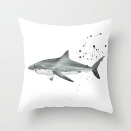 Great White Shark Watercolor Illustration Throw Pillow