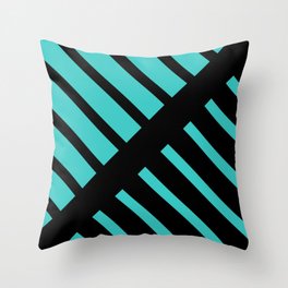 Turquoise Black Contemporary Diagonal Stripes Throw Pillow