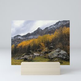 Misty forest in the valley of Gressoney near Monte Rosa during autumn Mini Art Print