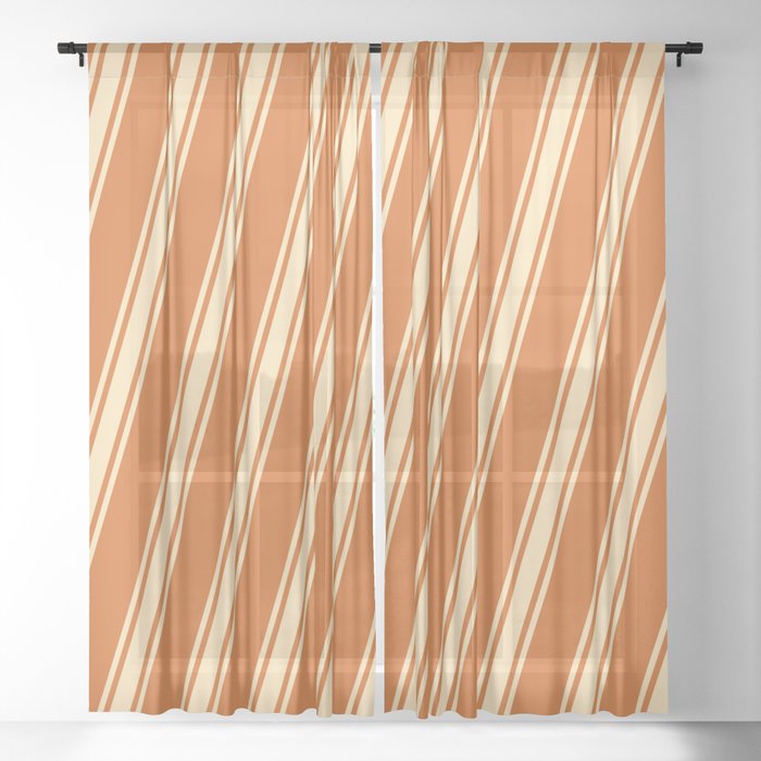 Chocolate & Beige Colored Lined/Striped Pattern Sheer Curtain