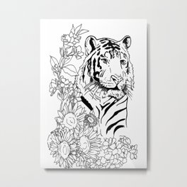 Sunflower Tiger: floral tiger print Metal Print