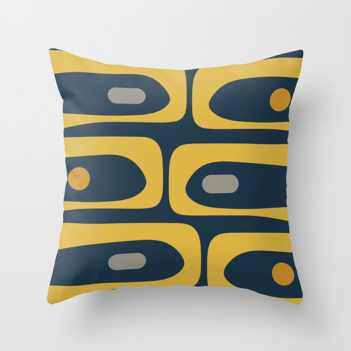 Mid Century Modern Piquet Abstract Minimalist Pattern in Light and Dark Mustard, Gray, and Navy Blue Throw Pillow