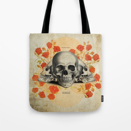 I Became Insane... Edgar Allan Poe Skull Print Tote Bag