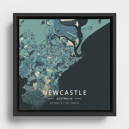 Newcastle, Australia - Cream Blue Framed Canvas