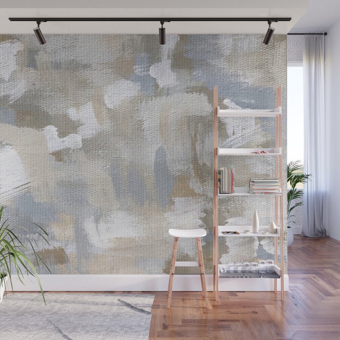 Neutral Abstract Cream and Blue Wall Mural