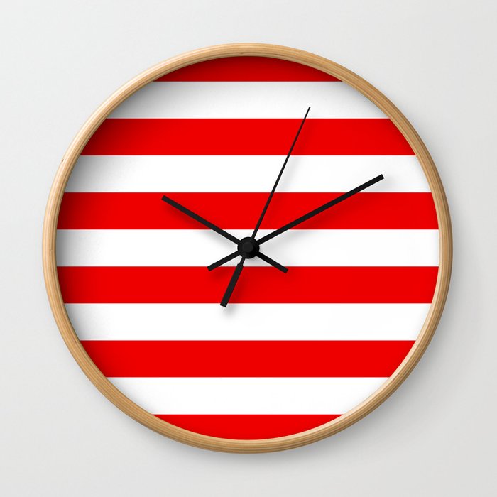 Red White Stripe Line Bold Stripes Lines Wall Clock