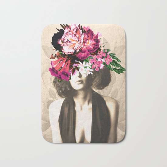 Floral Woman Vintage White Rose Gold Bath Mat