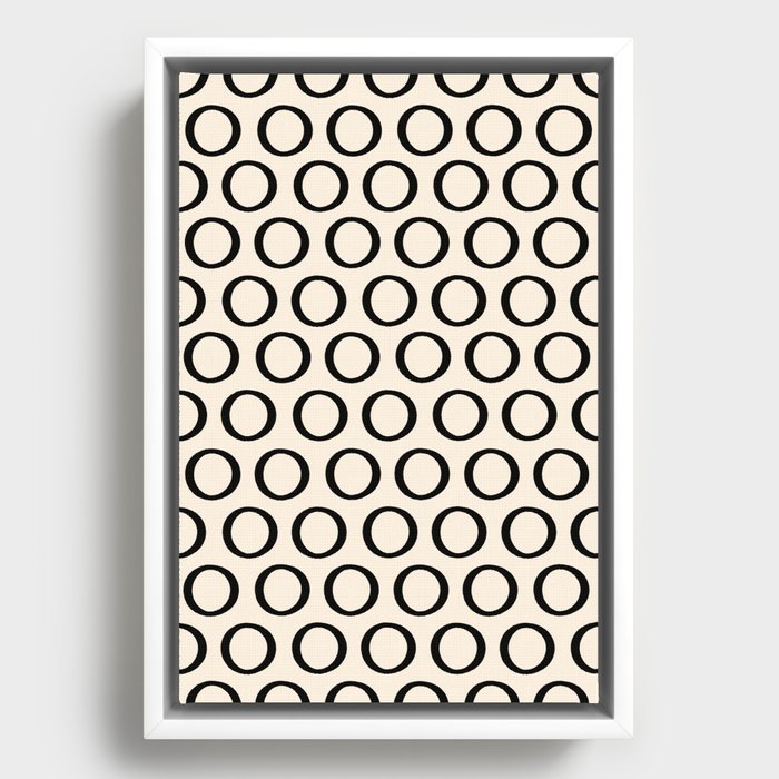 Inky Dots Minimalist Pattern 2 in Black and Almond Cream Framed Canvas