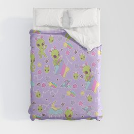 Purple Pastel Aliens Duvet Cover