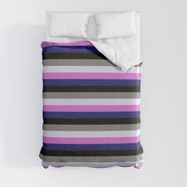 [ Thumbnail: Colorful Orchid, Midnight Blue, Black, Grey, and Lavender Colored Pattern of Stripes Duvet Cover ]